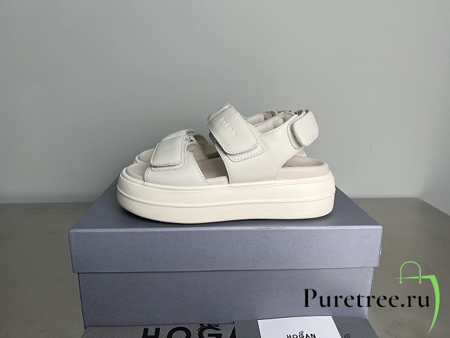 HOGAN Skyscraper Velcro Strap Sandals In White 6cm - 1