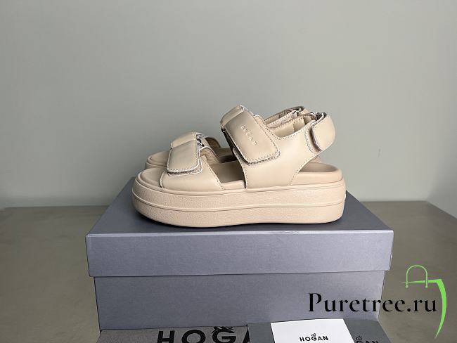 HOGAN Skyscraper Velcro Strap Sandals In Beige 6cm - 1