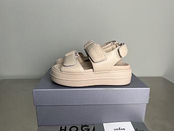 HOGAN Skyscraper Velcro Strap Sandals In Beige 6cm