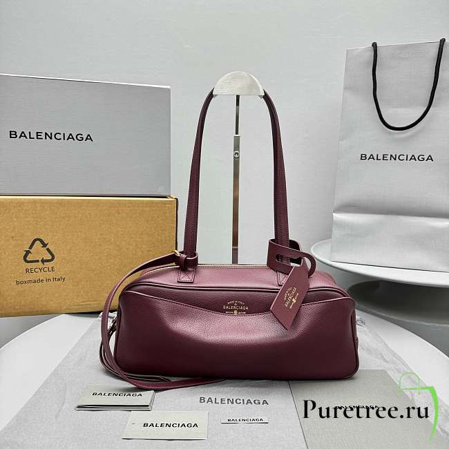 BALENCIAGA | Women's Carrie Bowling Bag Small in Burgundy - 1