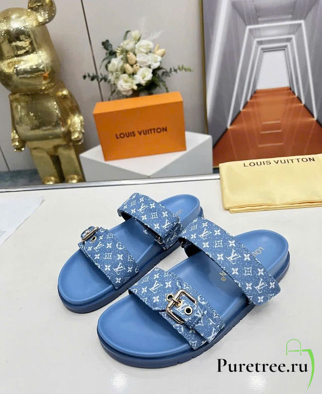 LOUIS VUITTON | Bom Dia Flat Comfort Mules In Blue - 1