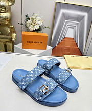 LOUIS VUITTON | Bom Dia Flat Comfort Mules In Blue - 6