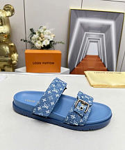 LOUIS VUITTON | Bom Dia Flat Comfort Mules In Blue - 5
