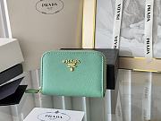 Prada Saffiano Leather Giada Turquoise Small Zip Cardholder Wallet Green - 2