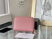 Prada Saffiano Leather Giada Turquoise Small Zip Cardholder Wallet Pink - 2