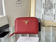 Prada Saffiano Leather Giada Turquoise Small Zip Cardholder Wallet Red - 3