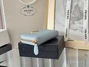 Prada Saffiano Leather Giada Turquoise Small Zip Cardholder Wallet Blue - 5