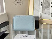 Prada Saffiano Leather Giada Turquoise Small Zip Cardholder Wallet Blue - 3