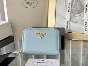 Prada Saffiano Leather Giada Turquoise Small Zip Cardholder Wallet Blue - 2