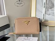 Prada Saffiano Leather Giada Turquoise Small Zip Cardholder Wallet Beige - 4