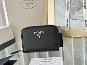 Prada Saffiano Leather Giada Turquoise Small Zip Cardholder Wallet Silver Hardware Black - 6