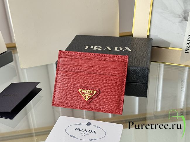 PRADA | Fiery Saffiano Leather Card Holder In Red - 1