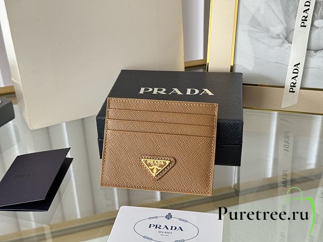PRADA | Fiery Saffiano Leather Card Holder In Brown - 1