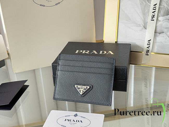 PRADA | Fiery Saffiano Leather Card Holder In Silver-Black - 1