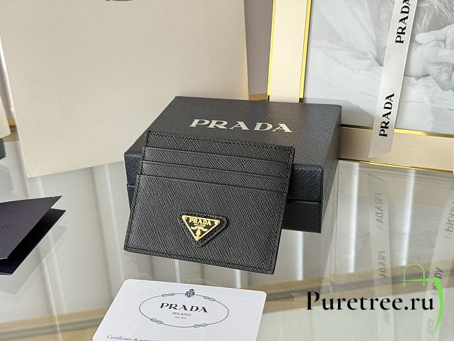 PRADA | Fiery Saffiano Leather Card Holder In Gold-Black - 1