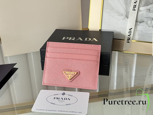 PRADA | Fiery Saffiano Leather Card Holder In Pink - 1