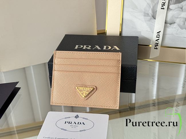 PRADA | Fiery Saffiano Leather Card Holder In Beige - 1