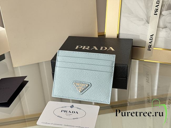 PRADA | Fiery Saffiano Leather Card Holder In Blue - 1