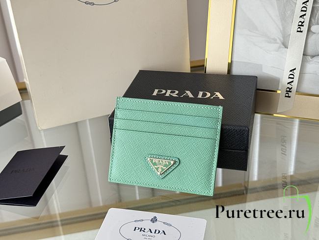 PRADA | Fiery Saffiano Leather Card Holder In Green - 1