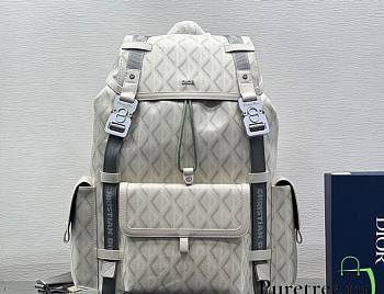 DIOR | Hit The Road Backpack White Gray CD Diamond Canvas - 43x51x20 cm