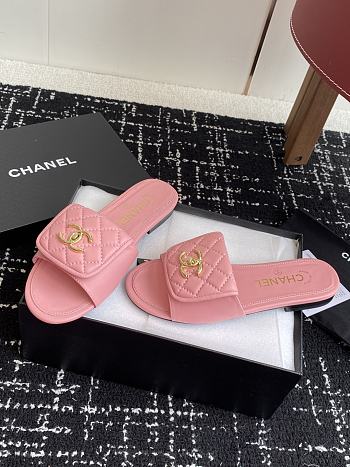 CHANEL | Pink CC logo Turnlock Mules Slides Sandals