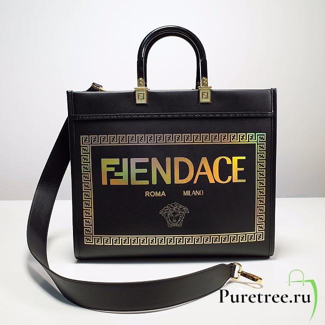 Fendi x Versace Fendace Bolso Convertible Sunshine Shopper Tote In Black - 1