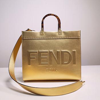 FENDI Vitello Catalan Mirror Plexiglass Logo Embossed Medium In Gold