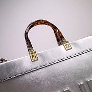 FENDI Vitello Catalan Mirror Plexiglass Logo Embossed Medium In Silver - 3