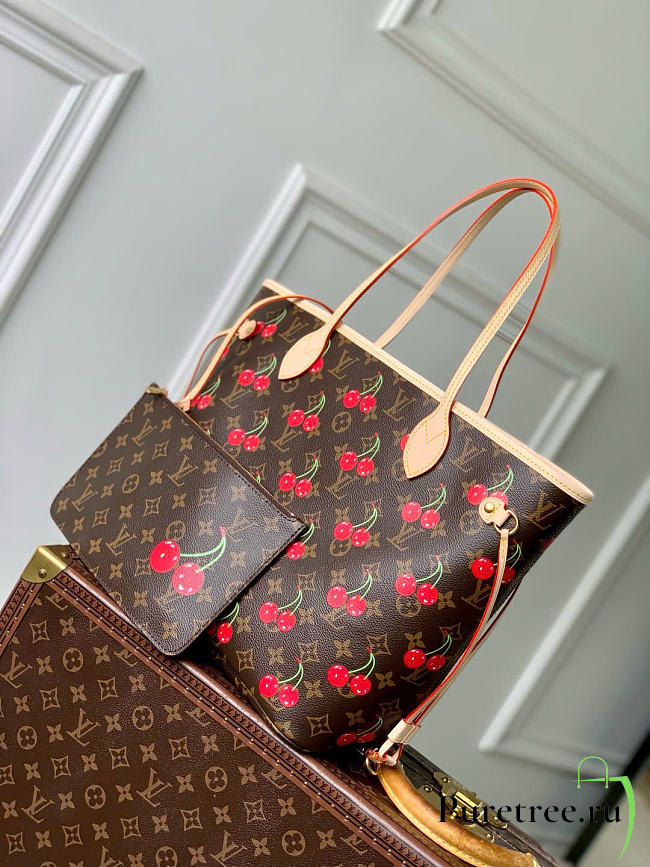 LV x TM Neverfull MM Monogram cherry coated canvas  - 1