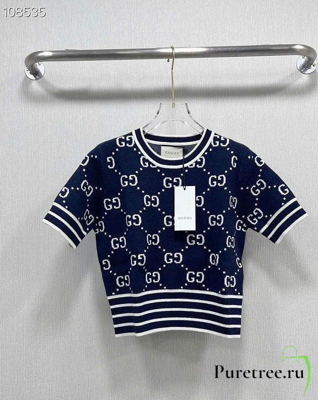 GUCCI | GG cotton jacquard top Dark blue  - 1