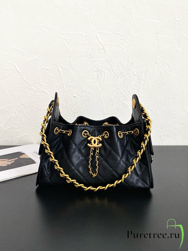 CHANEL | Mini Hobo Bag Black Leather - 1