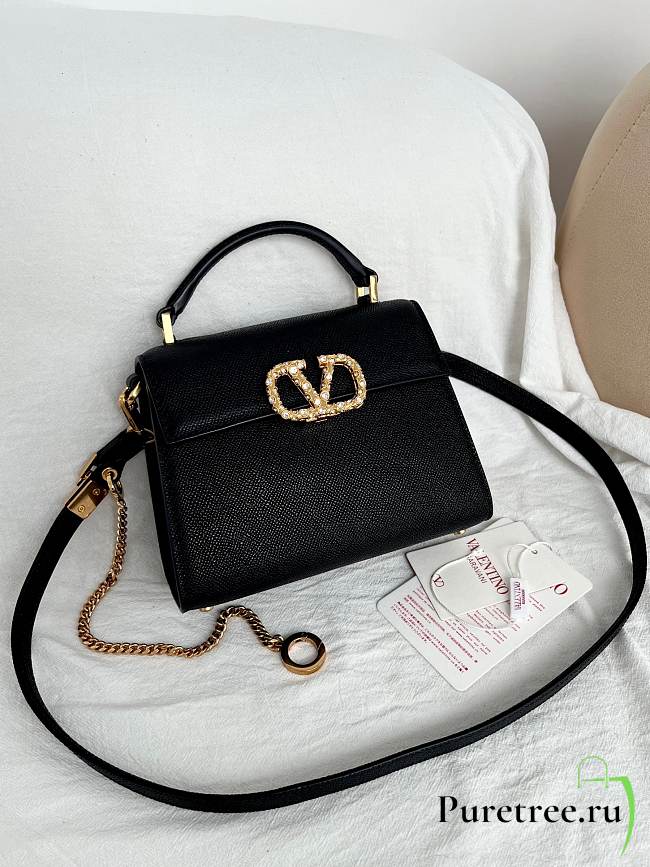 VALENTINO | Garavani Vsling Mini Handbag In Laminated Grainy Black - 1