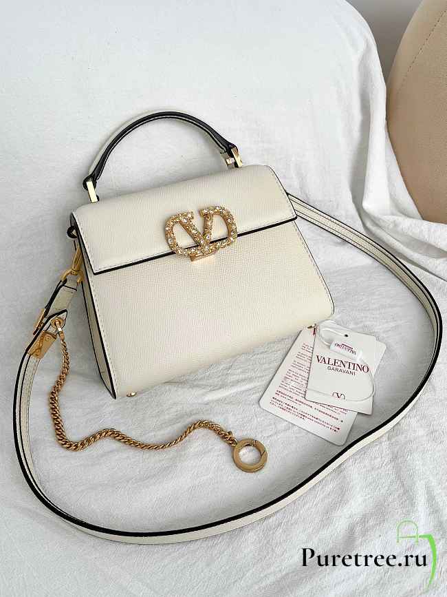 VALENTINO | Garavani Vsling Mini Handbag In Laminated Grainy White - 1