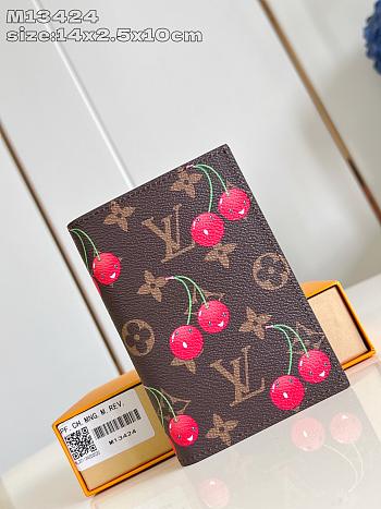 LV x TM Passport Wallet Monogram Canvas with cherry motif