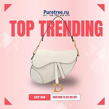 Dior Saddle Bag With Strap White Grained Calfskin 25.5 cm