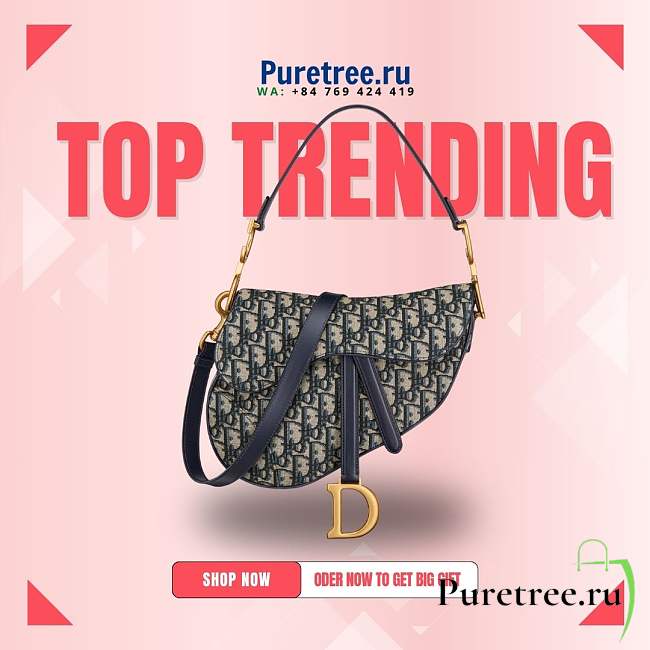 Dior Women Saddle Bag In Blue Canvas 26cm - 1