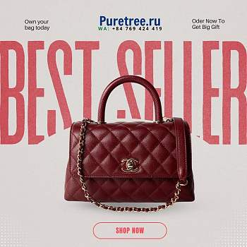 CHANEL | Red Grained Calfskin Coco Handle Bag