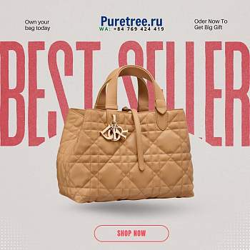 SMALL DIOR TOUJOURS BAG Beige Macrocannage Calfskin