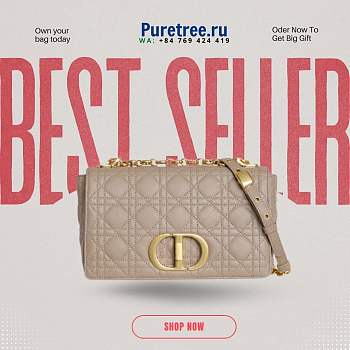 DIOR | Caro Warm Taupe Supple Cannage Calfskin Small Bag 20x12x7 cm