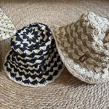 YSL | Contrast color straw bucket hat
