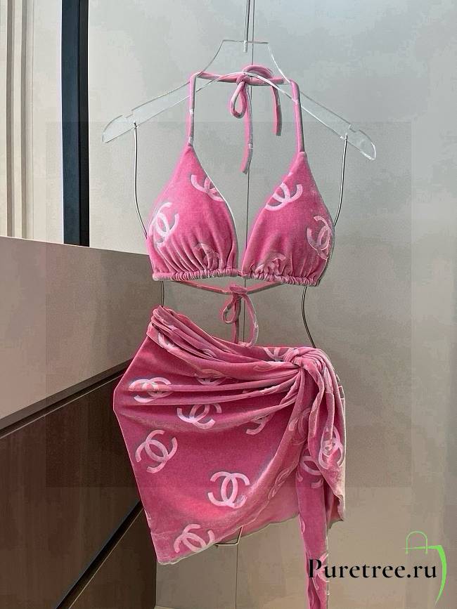 Chanel corduroy classic bikini three-piece set - 1