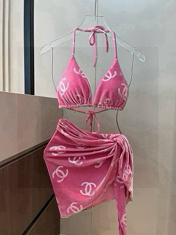 Chanel corduroy classic bikini three-piece set