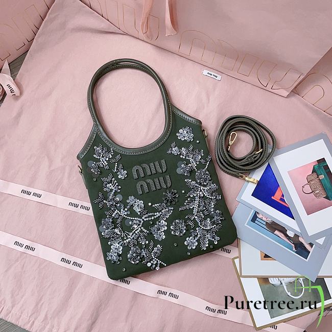 MIUMIU | Olive Green Ivy Embroidered Gabardine Bag - 1