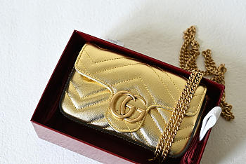GUCCI | GG Marmont mini bag Gold metallic chevron leather