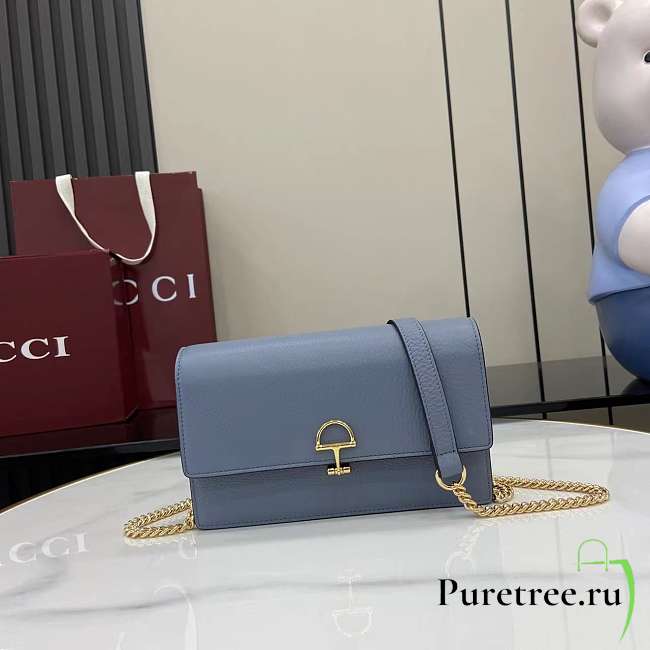 GUCCI | Softbit continental wallet ob chain grainy leather in blue - 1