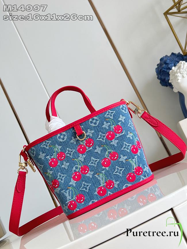  LV x TM Neverfull Inside Out BB bag Monogram Denim with cherry motif - 1