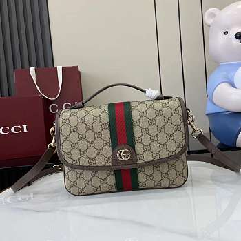 GUCCI | Ophidia medium top handle bag beige and dark brown 