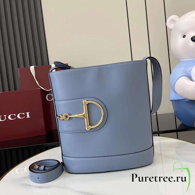 GUCCI | 73 medium bucket bag Dusty blue smooth leather - 1