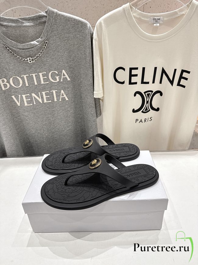 VERSACE | Alia Rubber Flat Sandals In Black - 1