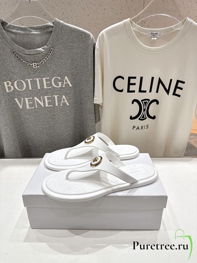VERSACE | Alia Rubber Flat Sandals In White - 1